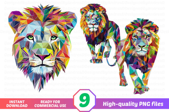 Abstract Lion Clipart, Colorful Lion PNG: A Versatile Design Resource for Creative Projects