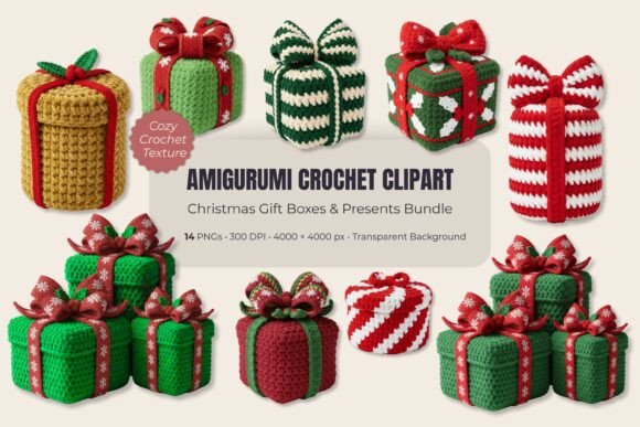 Amigurumi Xmas Crochet Gift Clipart Set