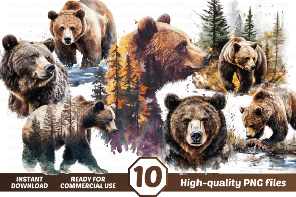 Bear in Forest Clipart, Grizzly PNG: A Versatile Asset for Creative Workflows