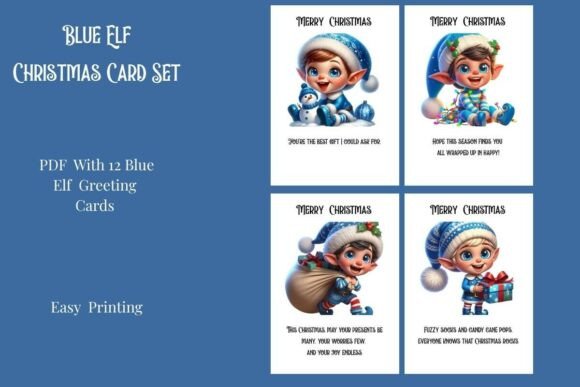 Blue Elf Christmas Card Set