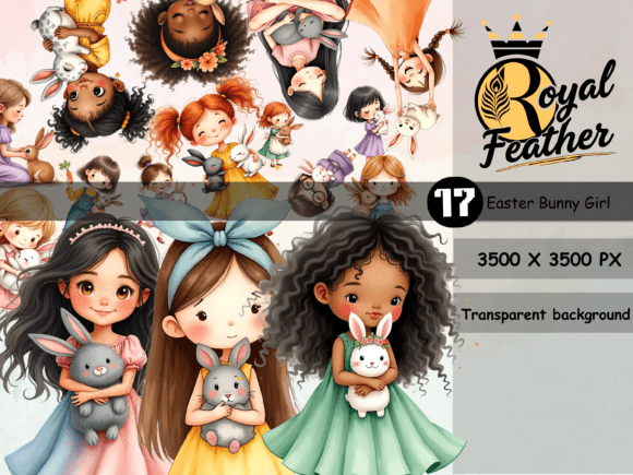 Easter Bunny Girl Clipart Bundle