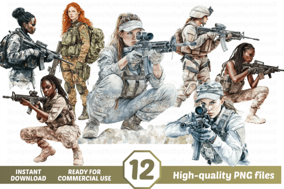 Female Soldier Watercolor Clipart