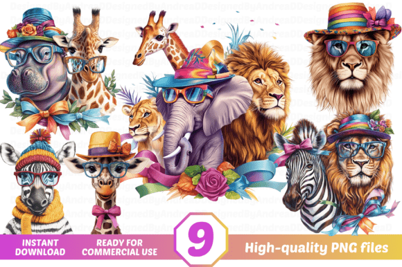 Funny Safari Animals Clipart PNG
