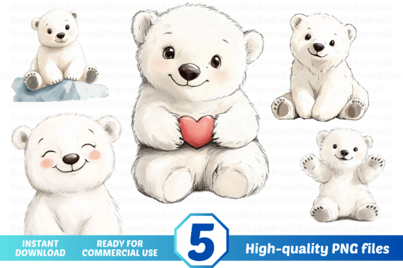 Watercolor Baby Polar Bear Clipart