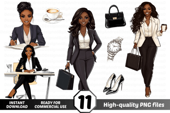 Watercolor Black Boss Lady Clipart: A Versatile Tool for Creative Workflows