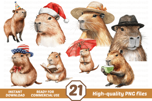 Watercolor Capybara Clipart PNG Bundle: A Creative Tool for Designers and Entrepreneurs