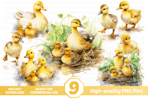 Watercolor Duck with Ducklings Clipart: A Versatile Design for Creative Projects