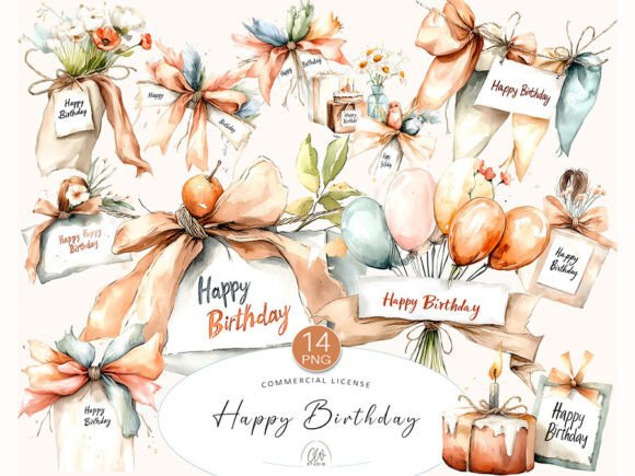 Watercolor Happy Birthday Clipart