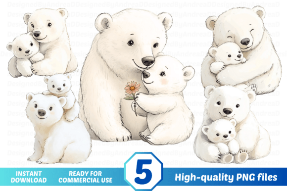 Watercolor Mama Polar Bear Clipart: A Versatile Design for Creative Projects
