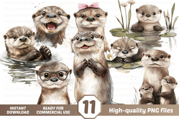 Watercolor Otter Clipart, Cute Otter PNG: A Versatile Design for Creative and Commercial Use